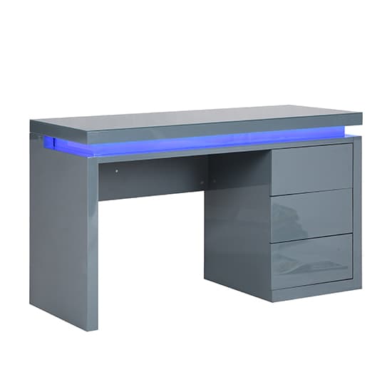 Emmett High Gloss Computer Desk In Grey With LED Lighting