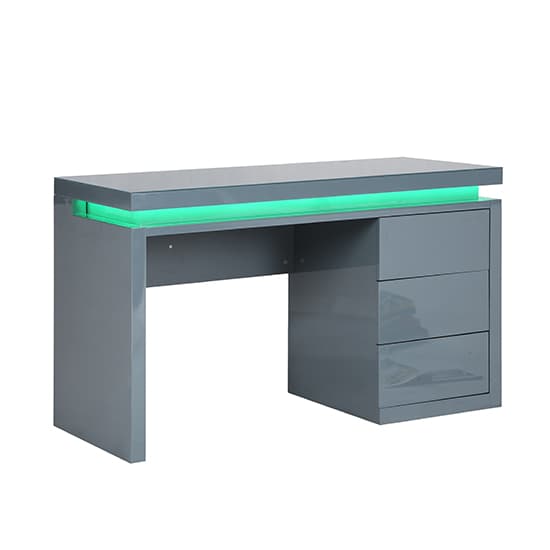 Emmett High Gloss Computer Desk In Grey With LED Lighting