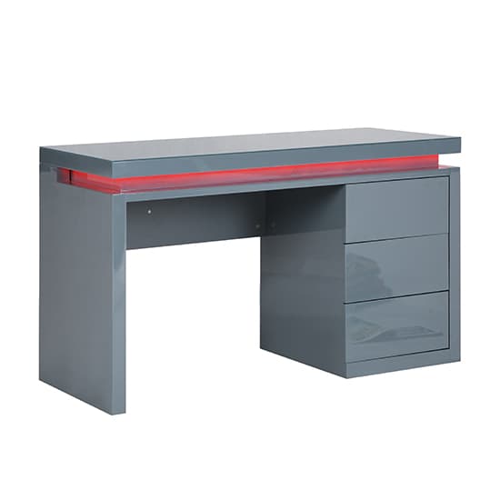 Emmett High Gloss Computer Desk In Grey With LED Lighting