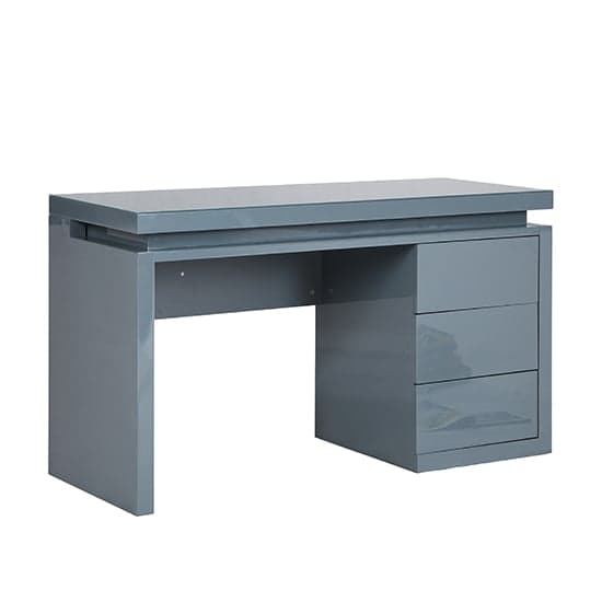 Emmett High Gloss Computer Desk In Grey With LED Lighting