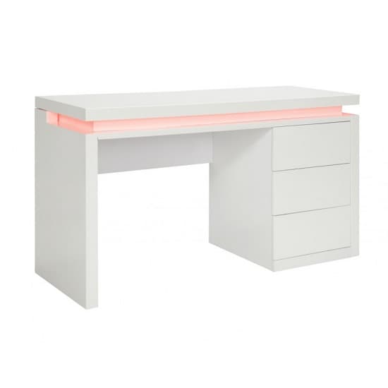 Emmett High Gloss Computer Desk In White With LED Lighting