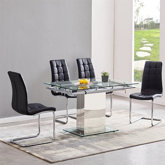 Ennis Extending Clear Glass Dining Table With Chrome Base