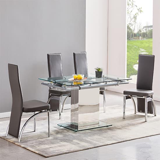 Ennis Extending Clear Glass Dining Table With Chrome Base