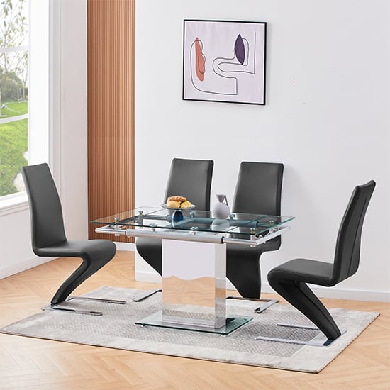 Ennis Extending Glass Dining Table With 4 Destin Z Black Chairs