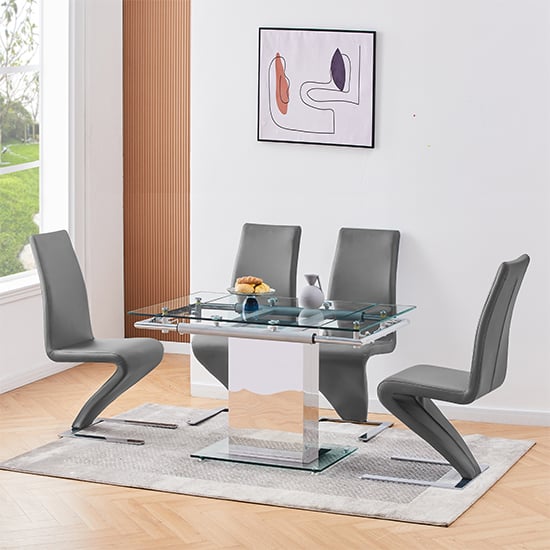 Ennis Extending Glass Dining Table With 4 Destin Z Grey Chairs