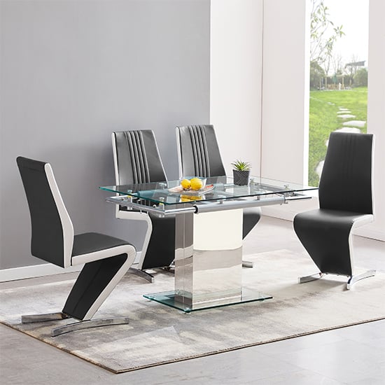 Ennis Extending Glass Dining Table With 4 Girona Black White Chairs