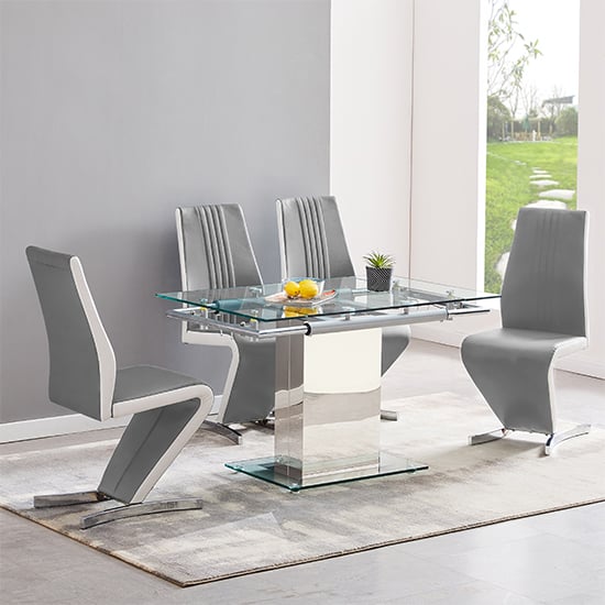 Ennis Extending Glass Dining Table With 4 Girona Grey White Chairs