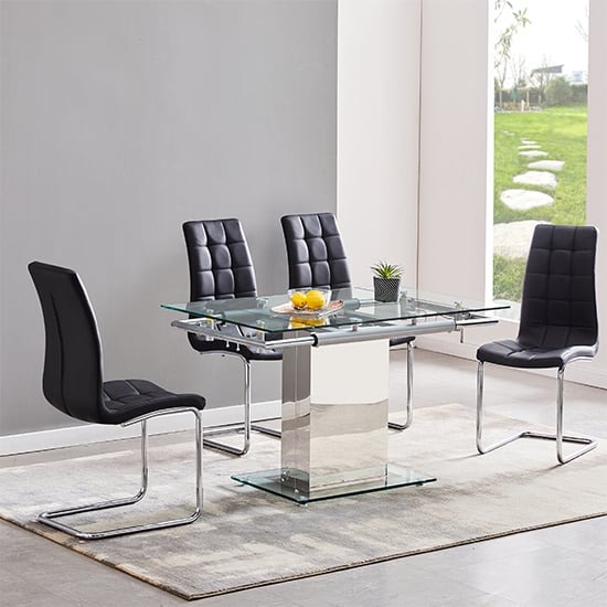 Ennis Extending Glass Dining Table With 4 Paradise Grey Chairs