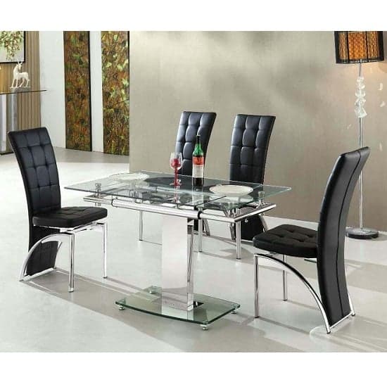 Ennis Extending Glass Dining Table With 4 Riverton Black Chairs