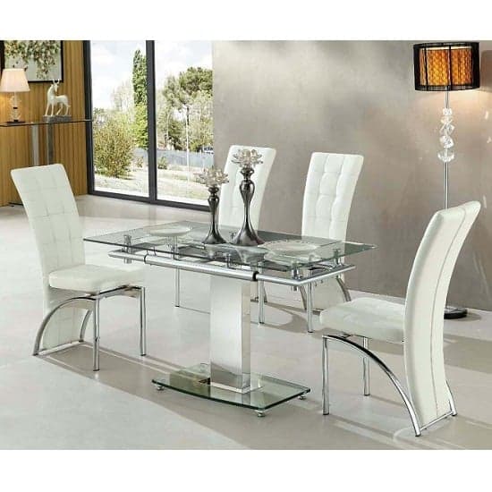 Ennis Extending Glass Dining Table With 4 Riverton White Chairs