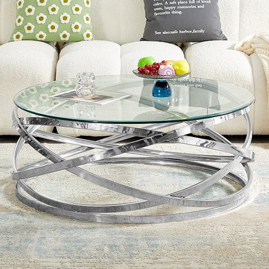 Enoch Round Clear Glass Coffee Table With Silver Base