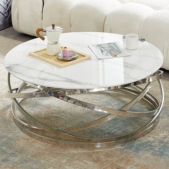 Enoch Round Glass Coffee Table In Diva Marble Effect