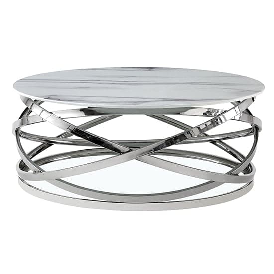 Enoch Round Glass Coffee Table In Diva Marble Effect