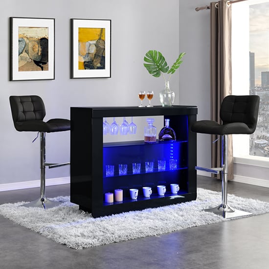 Fernier Black High Gloss Bar Table With 2 Canyon Black Stools