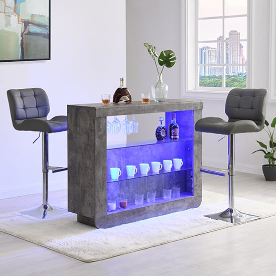 Fernier Concrete Effect Bar Table With 2 Canyon Grey Stools