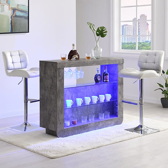 Fernier Concrete Effect Bar Table With 2 Canyon White Stools