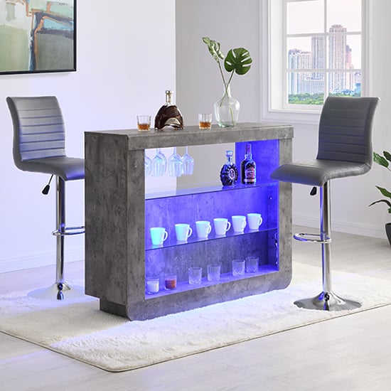 Fernier Concrete Effect Bar Table With 2 Rifle Grey Stools