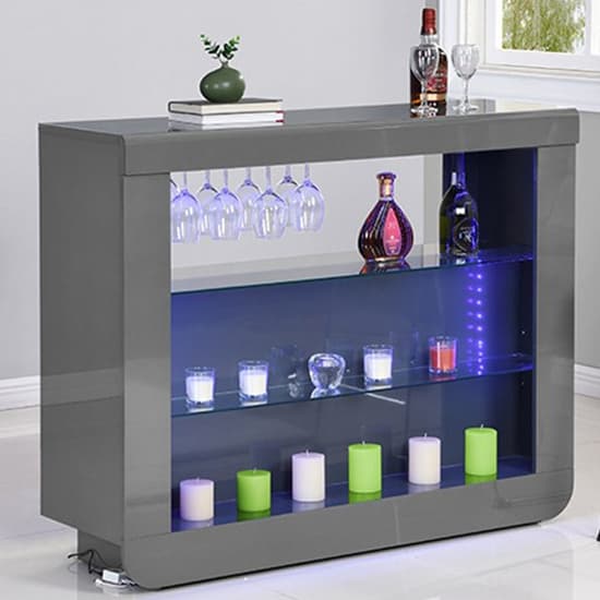 Fernier Grey High Gloss Bar Table With 2 Canyon White Stools