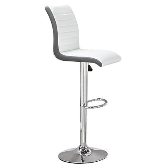Fernier Grey High Gloss Bar Table With 4 Riga White Grey Stools