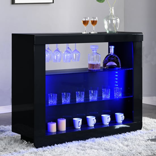 Fernier High Gloss Bar Table Unit In Black With LED Lighting