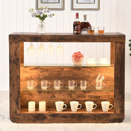 Fernier Rustic Oak Bar Table Unit With 2 Canyon Black Stools