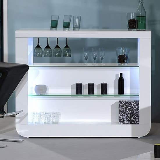 Fernier White High Gloss Bar Table With 2 Canyon White Stools