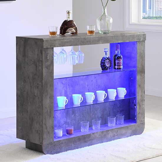Fernier Wooden Bar Table Unit In Concrete Effect With LED Lights