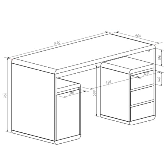 Florence Gloss Computer Desk With 1 Door 3 Drawers In White