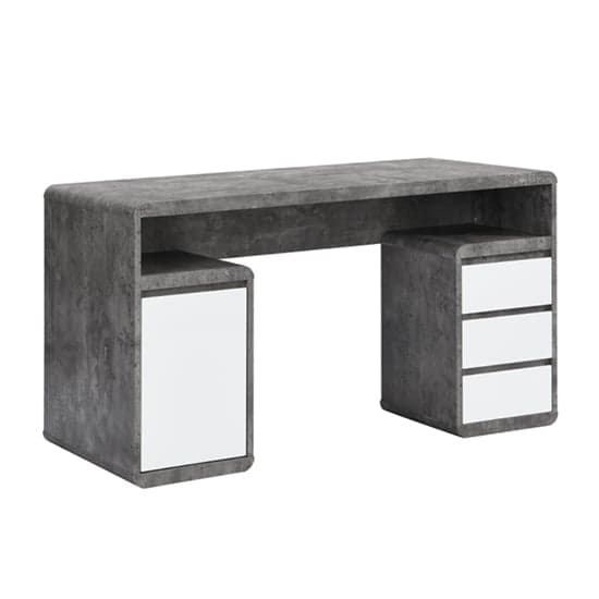 Florence Gloss Computer Desk In White And Concrete Effect