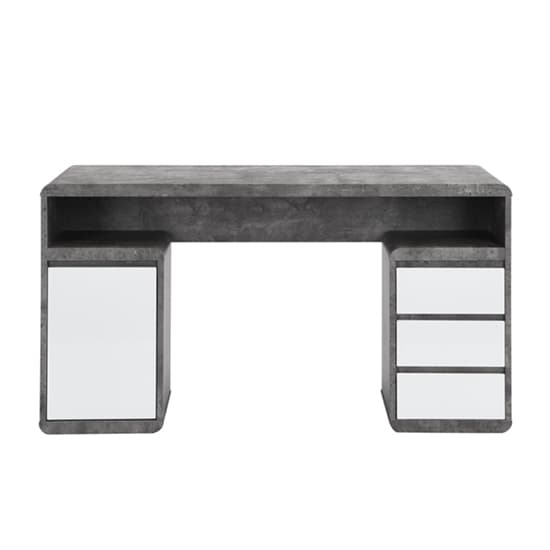 Florence Gloss Computer Desk In White And Concrete Effect