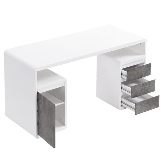 Florence High Gloss Computer Desk In White And Concrete Effect