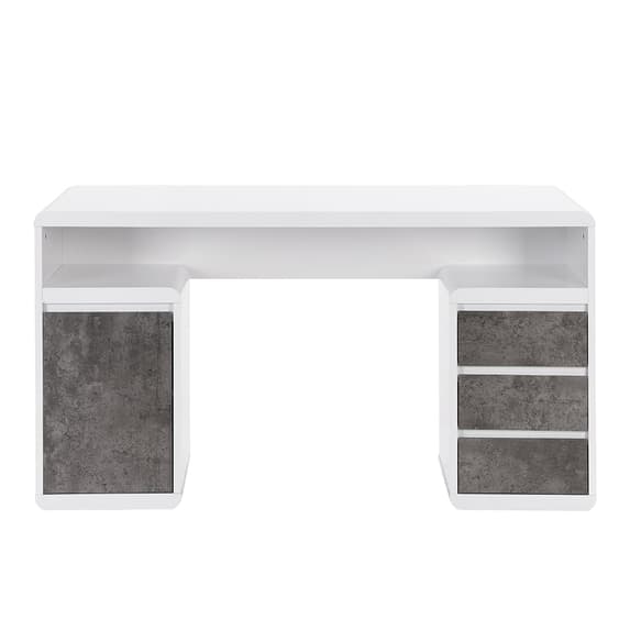 Florence High Gloss Computer Desk In White And Concrete Effect