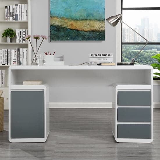 Florence High Gloss Computer Desk In White And Grey