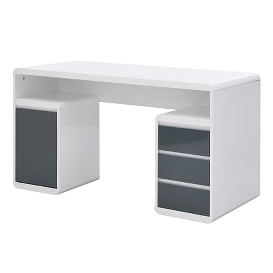 Florence High Gloss Computer Desk In White And Grey