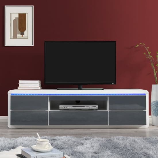 Fraser High Gloss TV Stand In White And Grey With LED