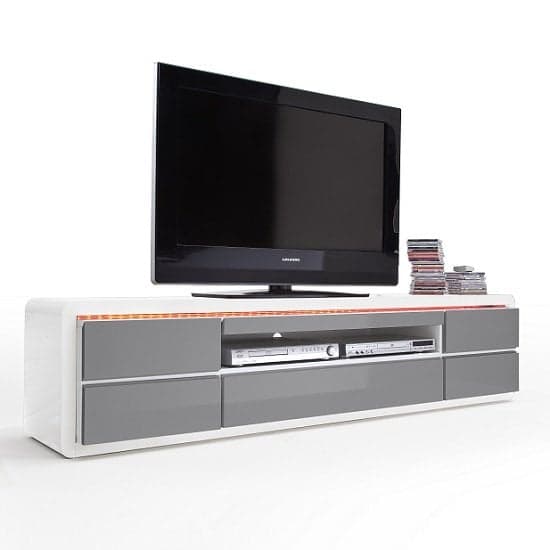 Fraser High Gloss TV Stand In White And Grey With LED