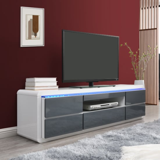 Fraser High Gloss TV Stand In White And Grey With LED