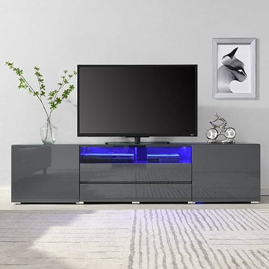 Gilberton Wide High Gloss TV Stand In Grey With LED Lighting