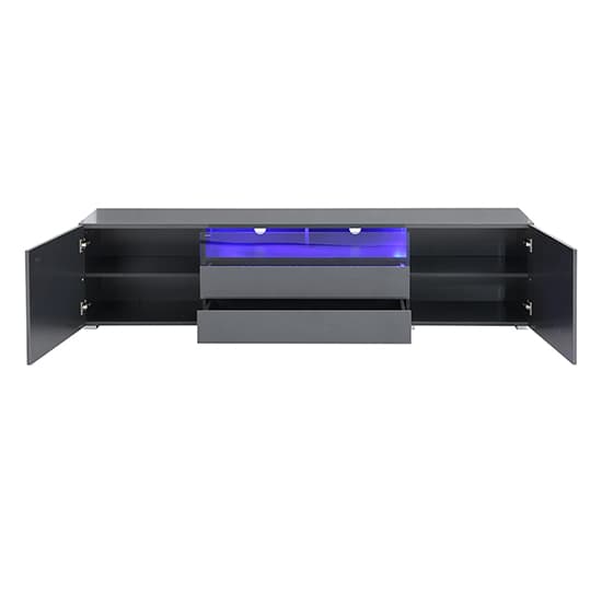 Gilberton Wide High Gloss TV Stand In Grey With LED Lighting