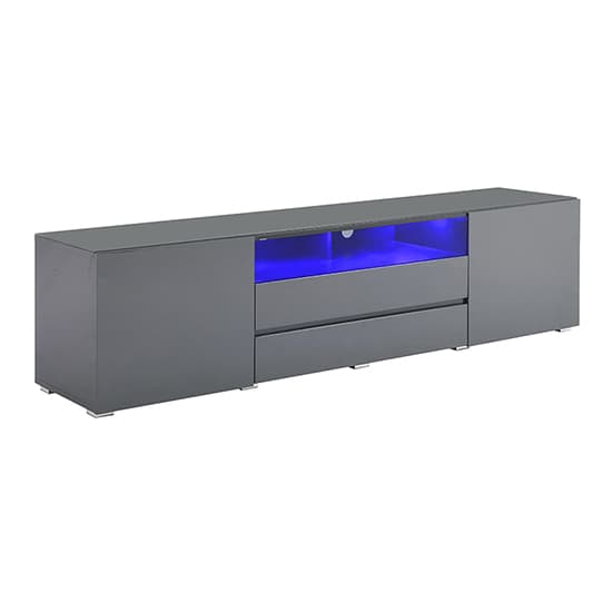 Gilberton Wide High Gloss TV Stand In Grey With LED Lighting