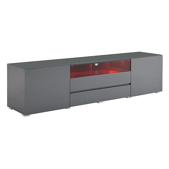 Gilberton Wide High Gloss TV Stand In Grey With LED Lighting