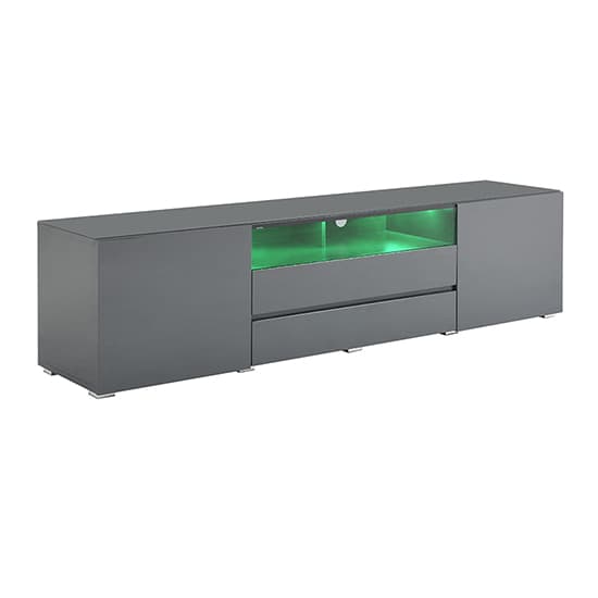 Gilberton Wide High Gloss TV Stand In Grey With LED Lighting