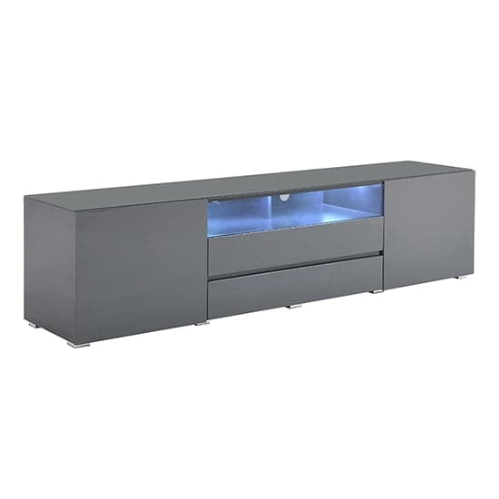 Gilberton Wide High Gloss TV Stand In Grey With LED Lighting