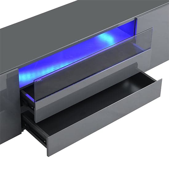 Gilberton Wide High Gloss TV Stand In Grey With LED Lighting