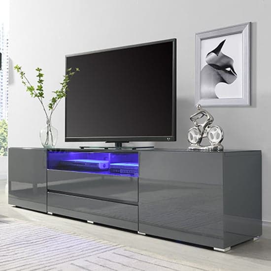 Gilberton Wide High Gloss TV Stand In Grey With LED Lighting