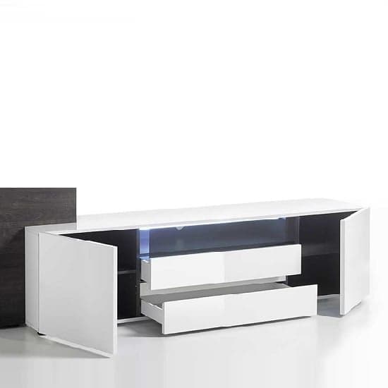 Gilberton Wide High Gloss TV Stand In White With LED Lighting