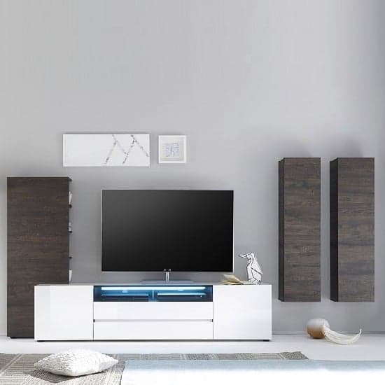 Gilberton Wide High Gloss TV Stand In White With LED Lighting