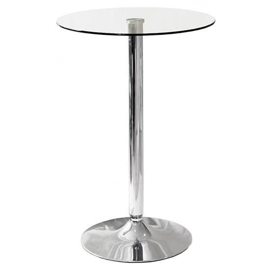 Gilford Bistro Bar Table In Clear Glass With Chrome Base