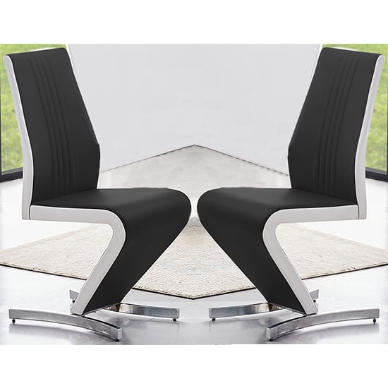 Girona Black And White Faux Leather Dining Chairs In Pair