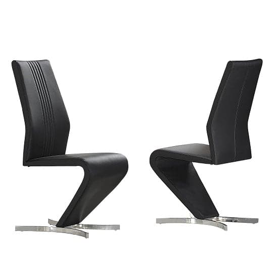 Girona Black Faux Leather Dining Chairs In A Pair